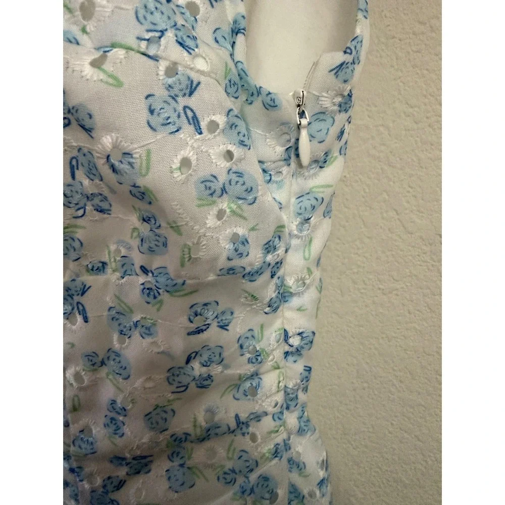 Princess‎ Polly Blue Floral Eyelet Mini Dress Sweetheart Skater US 6 EU 38